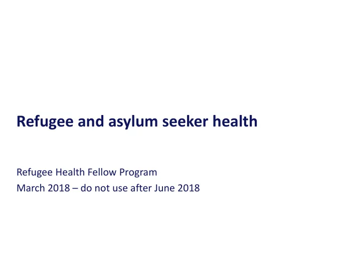 refugee and asylum seeker health