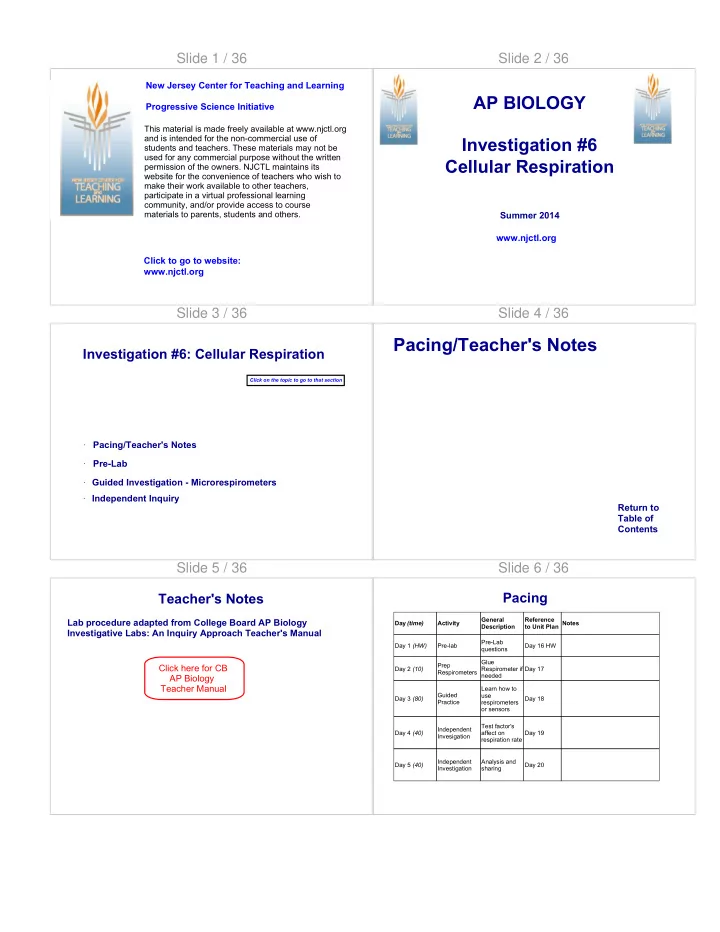 pacing teacher s notes