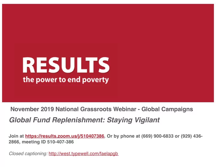 global fund replenishment staying vigilant