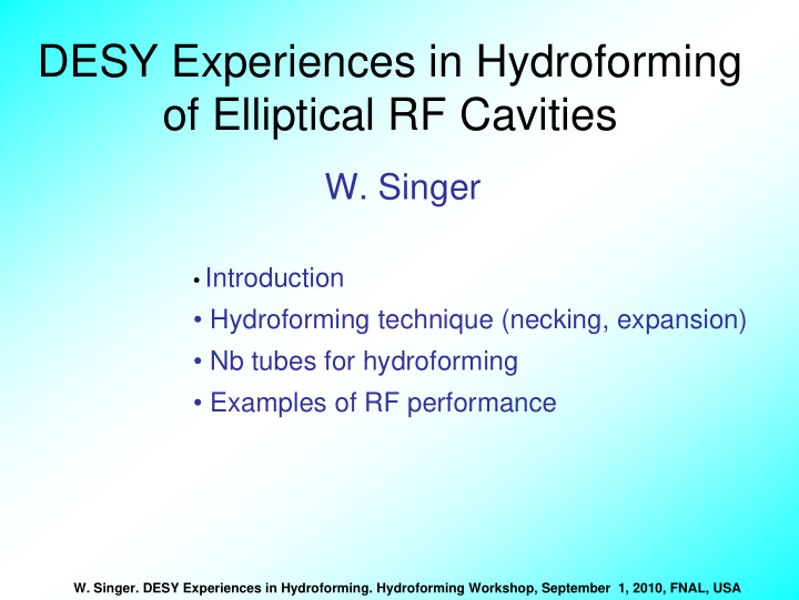 desy experiences in hydroforming of elliptical rf cavities