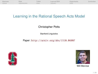 Learning in the Rational Speech Acts Model  Christopher Potts  Stanford Linguistics Paper: