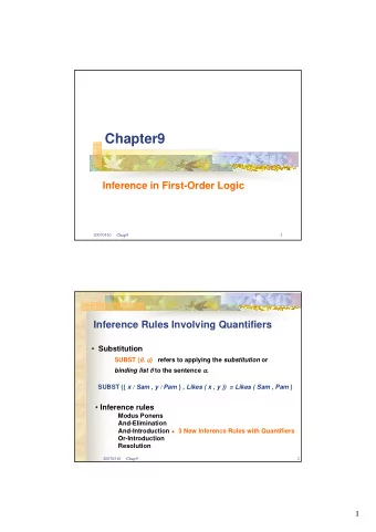 Chapter9  Inference in First-Order Logic  20070510     Chap9  1  Inference Rules Involving