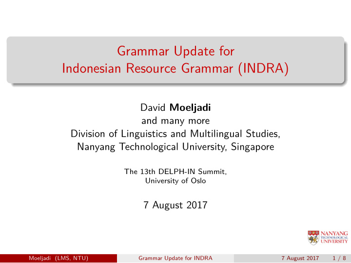 grammar update for indonesian resource grammar indra