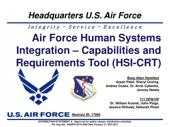 Air Force Human Systems  Integration  Capabilities and  Requirements Tool (HSI-CRT)  Booz Allen