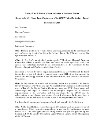 Twenty-Fourth Session of the Conference of the States Parties Remarks by Mr. Cheng Tang ,