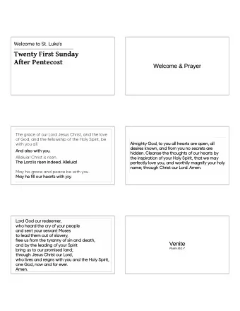 Twenty First Sunday  After Pentecost  Welcome &amp; Prayer  Welcome &amp; Prayer  The grace of our