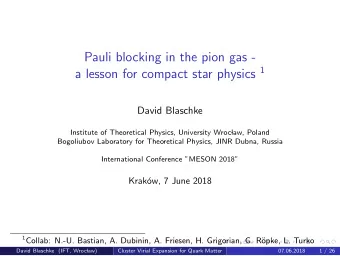Pauli blocking in the pion gas - a lesson for compact star physics 1  David Blaschke  Institute of