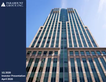 1Q 2020  Investor Presentation  April 2020  Cautionary Note on Forward-Looking Statements  This