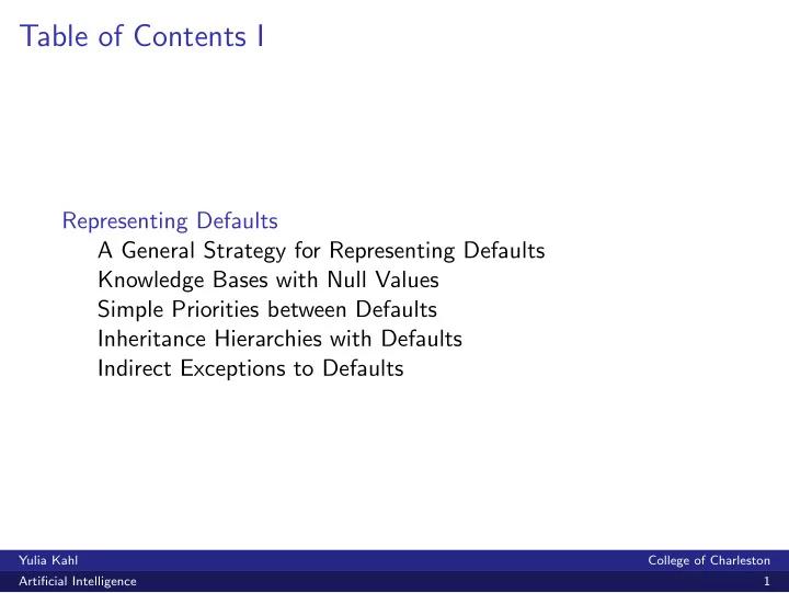 table of contents i