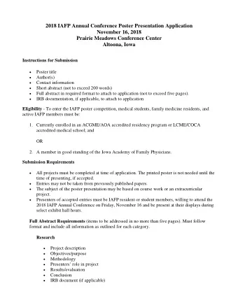 2018 IAFP Annual Conference Poster Presentation Application  November 16, 2018  Prairie Meadows