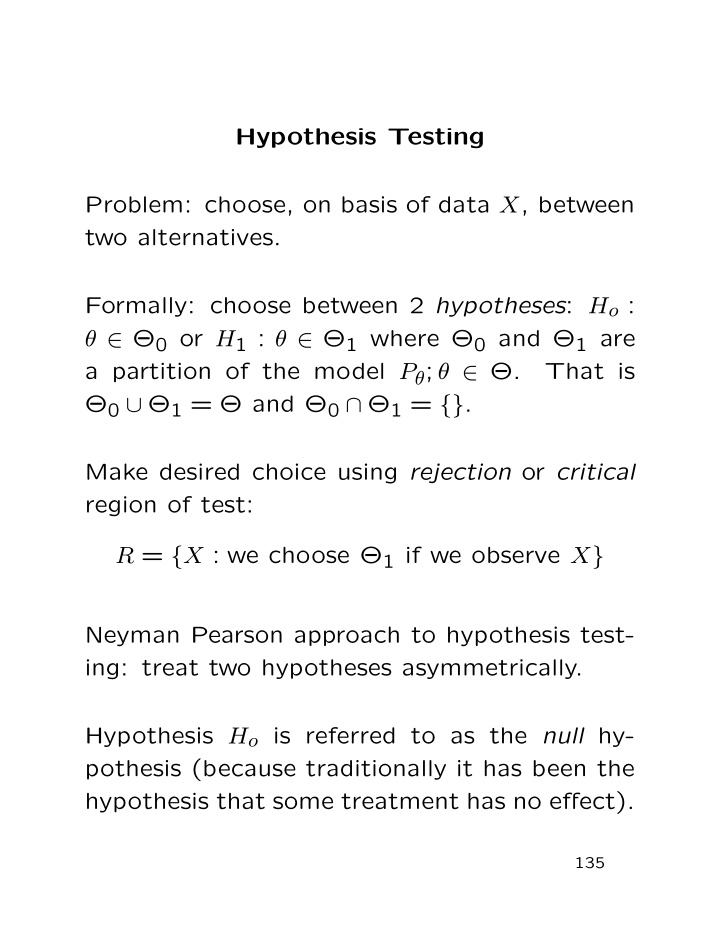 hypothesis testing problem choose on basis of data x