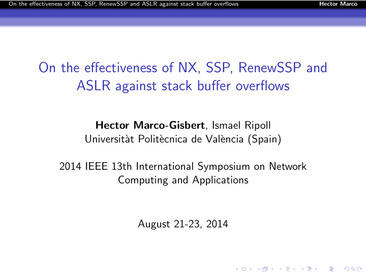 on the effectiveness of nx ssp renewssp and aslr against