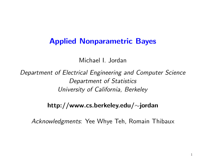 applied nonparametric bayes