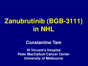 in NHL  Constantine Tam  St Vincents Hospital  Peter MacCallum Cancer Center  University of