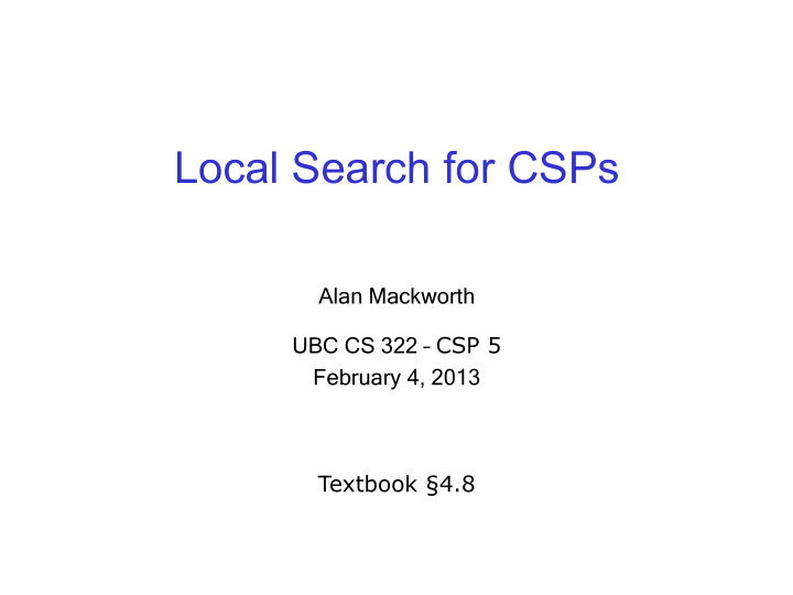 local search for csps
