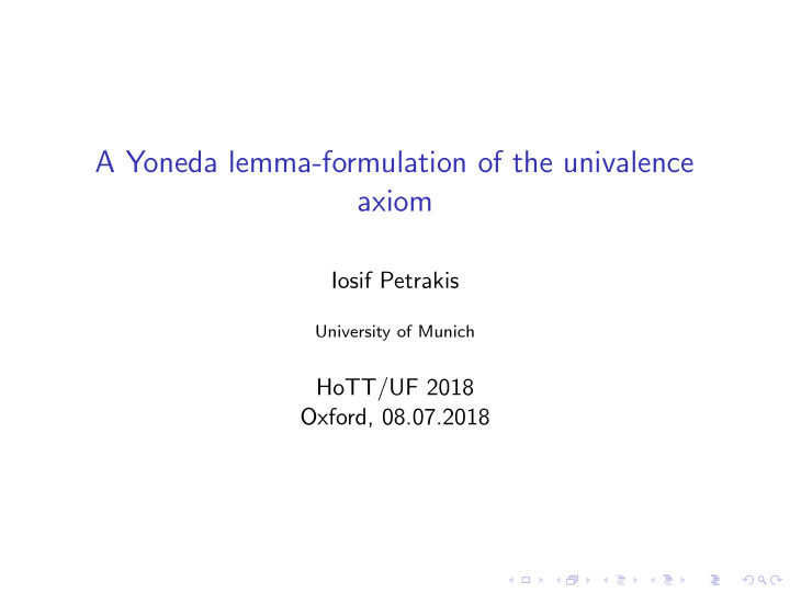 a yoneda lemma formulation of the univalence axiom