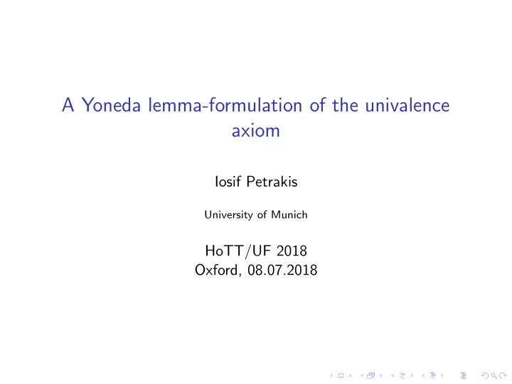 a yoneda lemma formulation of the univalence axiom