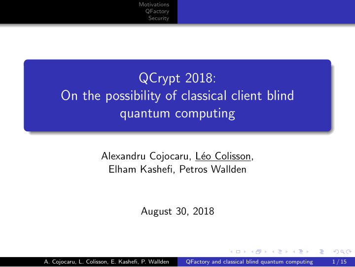 qcrypt 2018 on the possibility of classical client blind