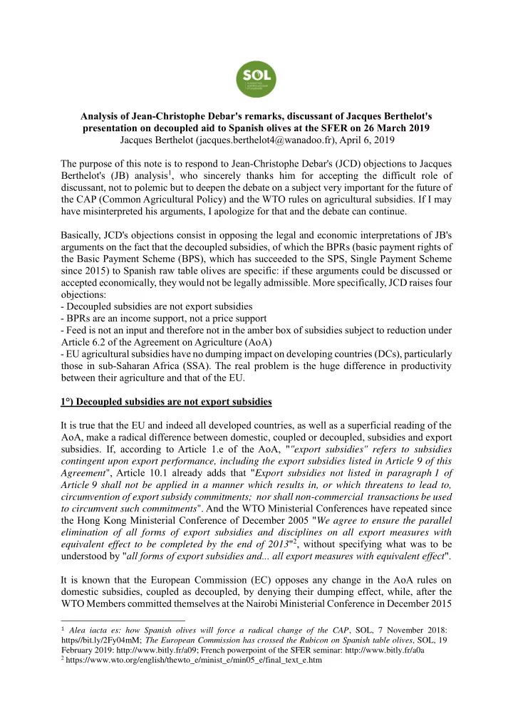 analysis of jean christophe debar s remarks discussant of