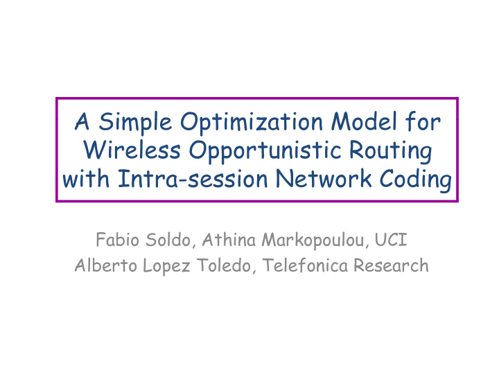 a simple optimization model for a simple optimization