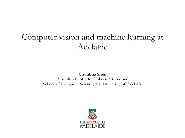computer vision and machine learning at adelaide