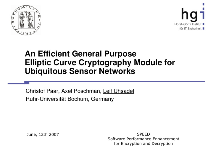 an efficient general purpose elliptic curve cryptography