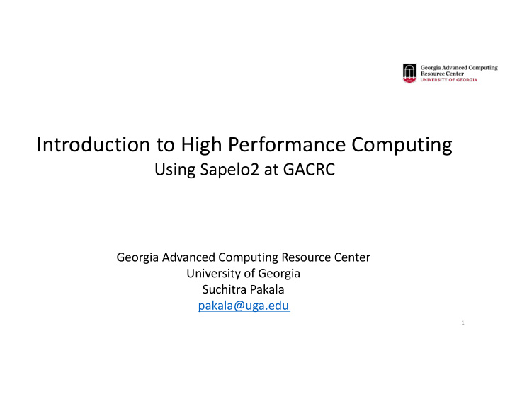 introduction to high performance computing