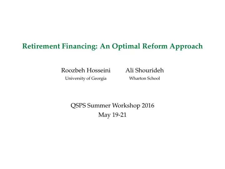 retirement financing an optimal reform approach