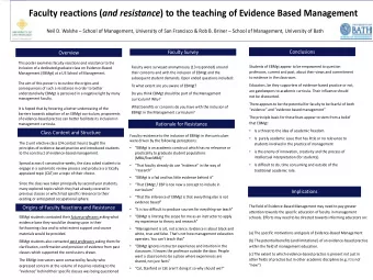 Faculty reactions ( and resistance ) to the teaching of Evidence Based Management Neil D. Walshe