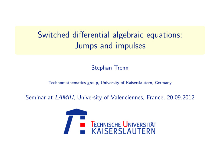 switched differential algebraic equations jumps and