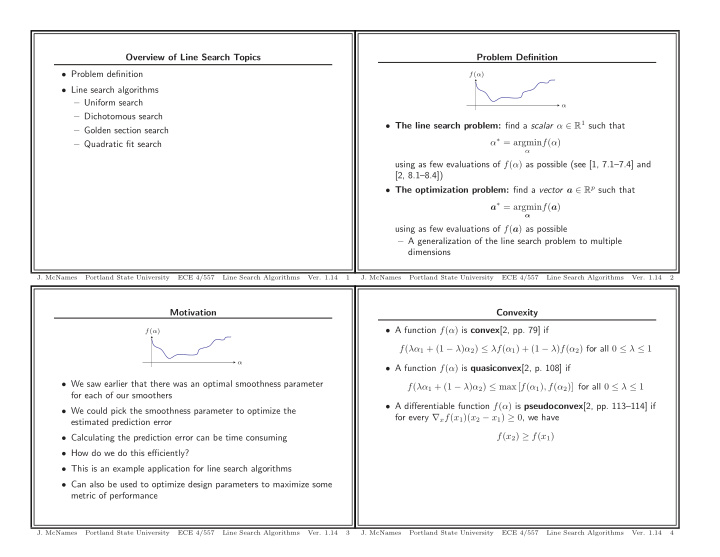 overview of line search topics problem definition problem