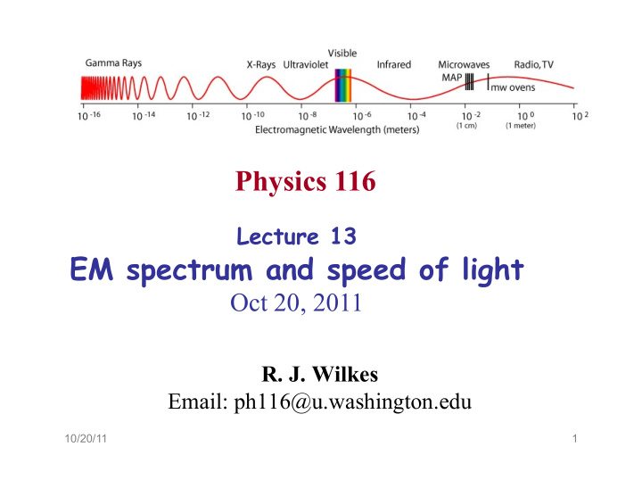 physics 116 lecture 13 em spectrum and speed of light