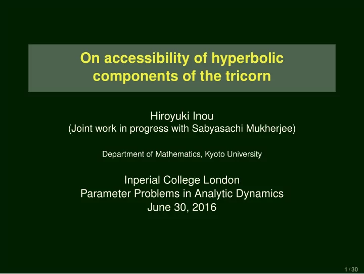 on accessibility of hyperbolic components of the tricorn