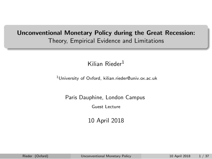 unconventional monetary policy during the great recession
