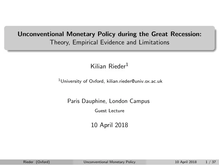 unconventional monetary policy during the great recession