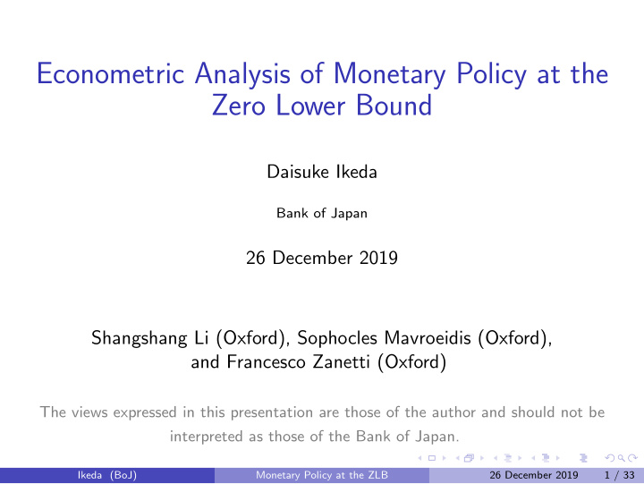 econometric analysis of monetary policy at the zero lower