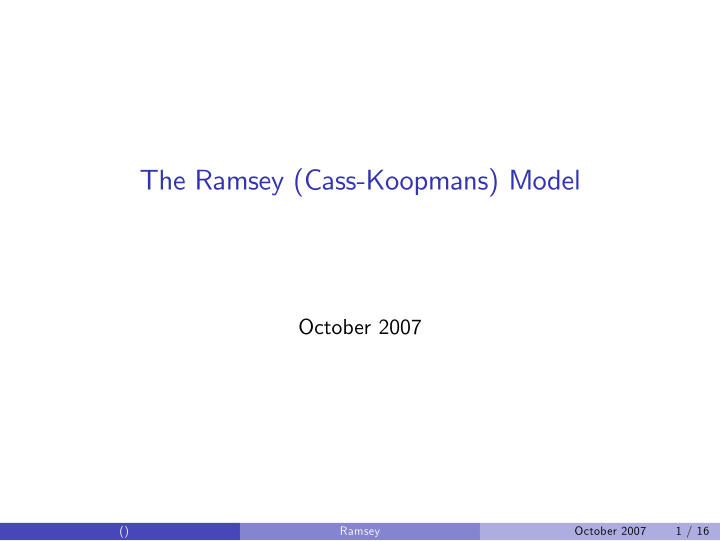 the ramsey cass koopmans model