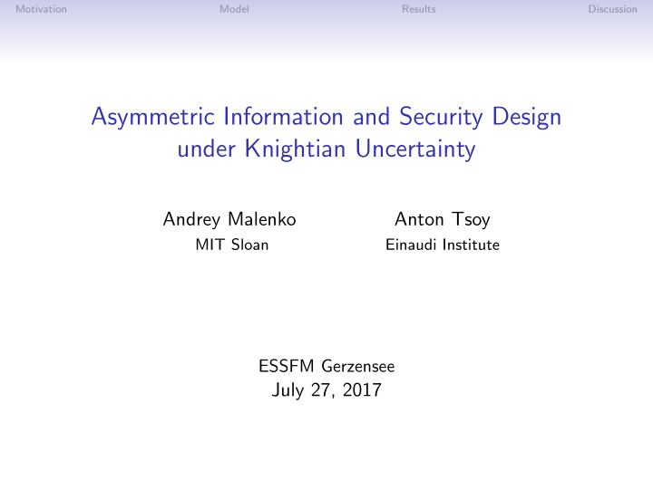 asymmetric information and security design under
