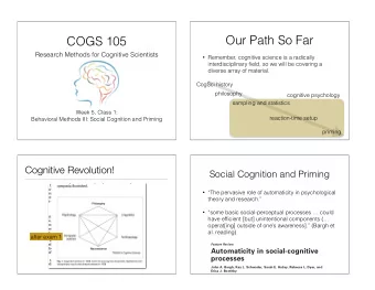 Our Path So Far  COGS 105  Research Methods for Cognitive Scientists  Remember, cognitive
