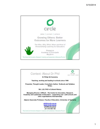 Context: About Dr Phil  Dr Philip SA Cummins  Teaching, working and leading in schools since 1988