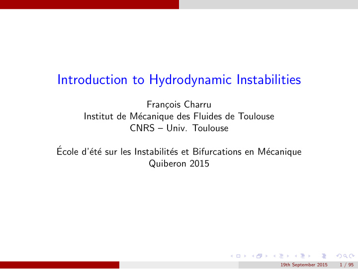 introduction to hydrodynamic instabilities