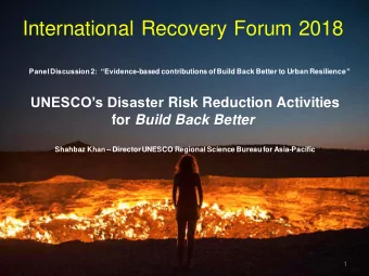 International Recovery Forum 2018 Panel Discussion 2:  Evidence -based contributions of Build