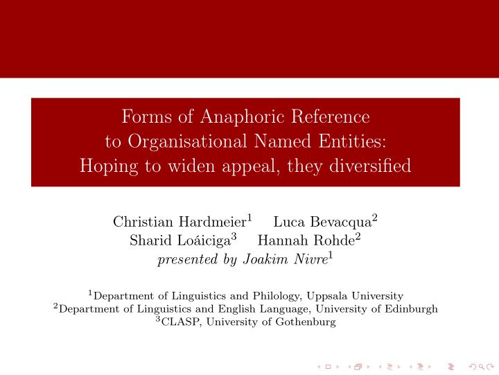 forms of anaphoric reference to organisational named