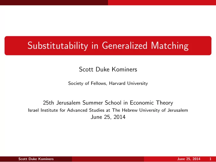 substitutability in generalized matching