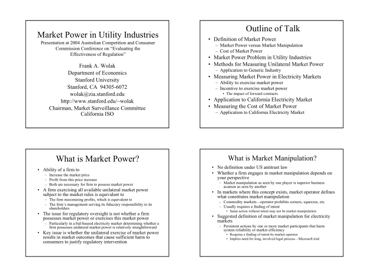 outline of talk market power in utility industries