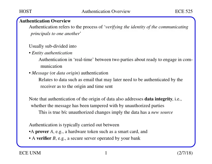 host authentication overview ece 525 authentication
