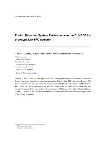 Photon Detection System Performance in the DUNE 35 ton  prototype LAr-TPC detector F. Irst, a , b ,