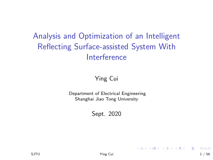 analysis and optimization of an intelligent reflecting