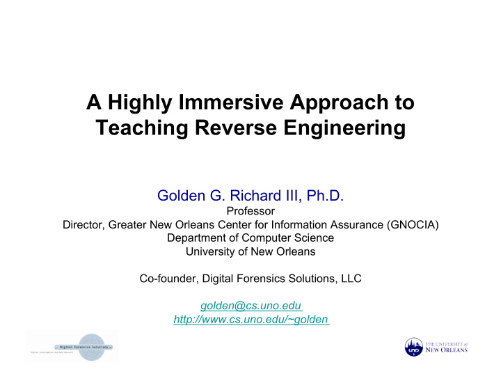 a highly immersive approach to teaching reverse