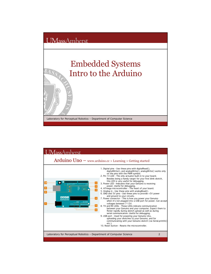 embedded systems intro to the arduino